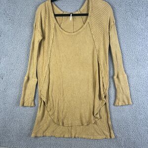 We The Free People Thermal Top Womens M Gold Pullover Waffle High Low Scoop Neck
